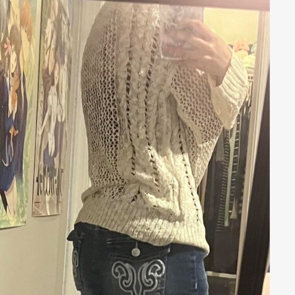 Cozy Cream Skull Print Loose Knit Sweater Top - Picture 6 of 8